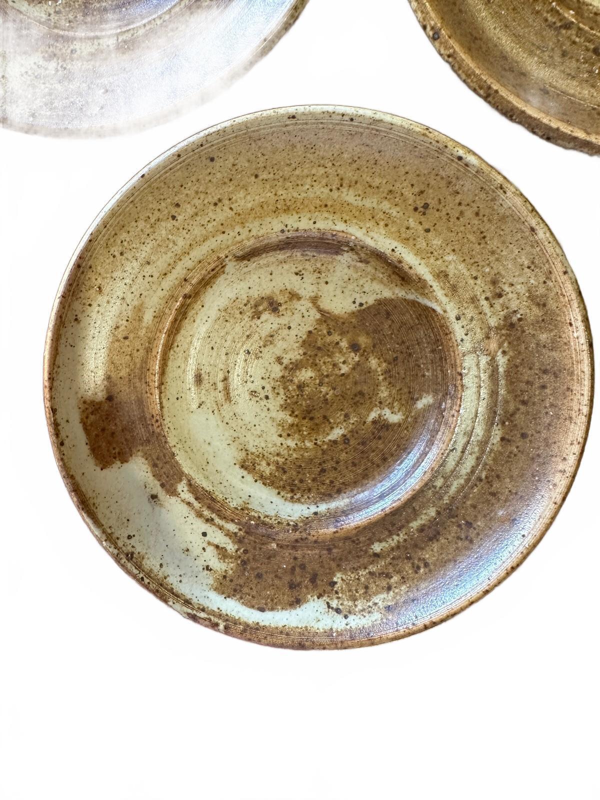 Vintage Studio Pottery Brown Speckled Saucers Set of 5