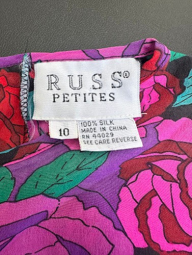 Russ Petites Silk Rose Print Blouse 10P
