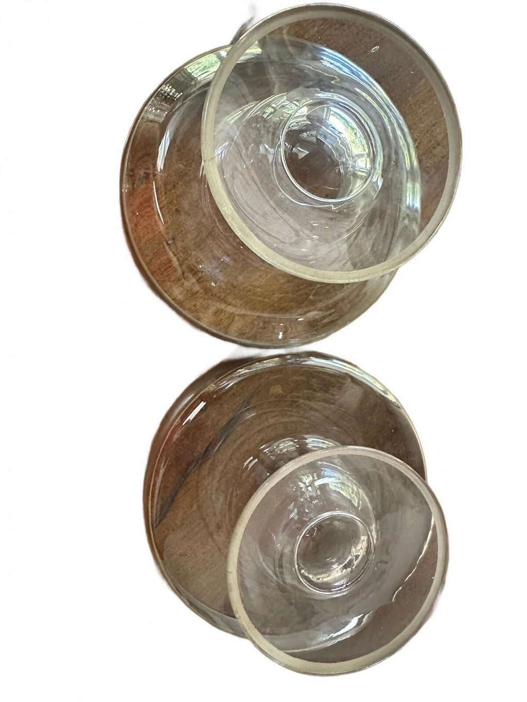 Vintage Silver Band Glass Compotes Set of 2 MCM