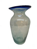 Mexican Hand Blown Glass Vase Cobalt Blue Rim 7.25"
