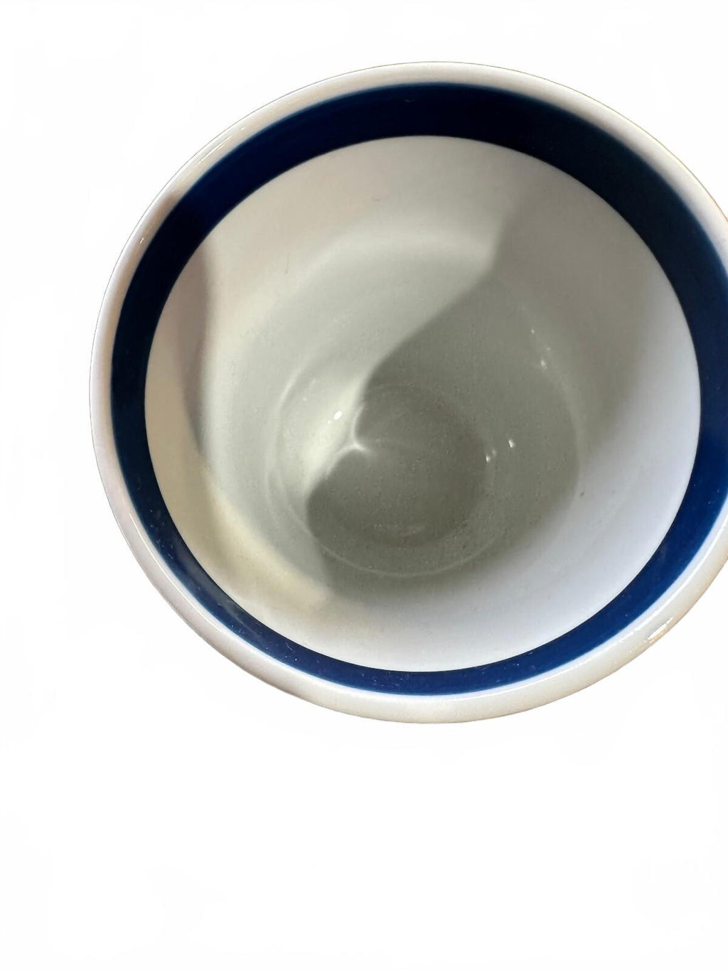 Signed Japanese Yunomi Tea Cup Blue White Striped 3.75"