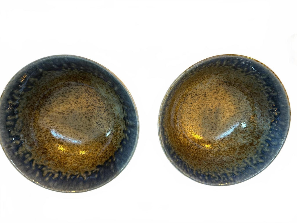 Set of 3 Signed Studio Pottery Stoneware Bowls Blue Brown