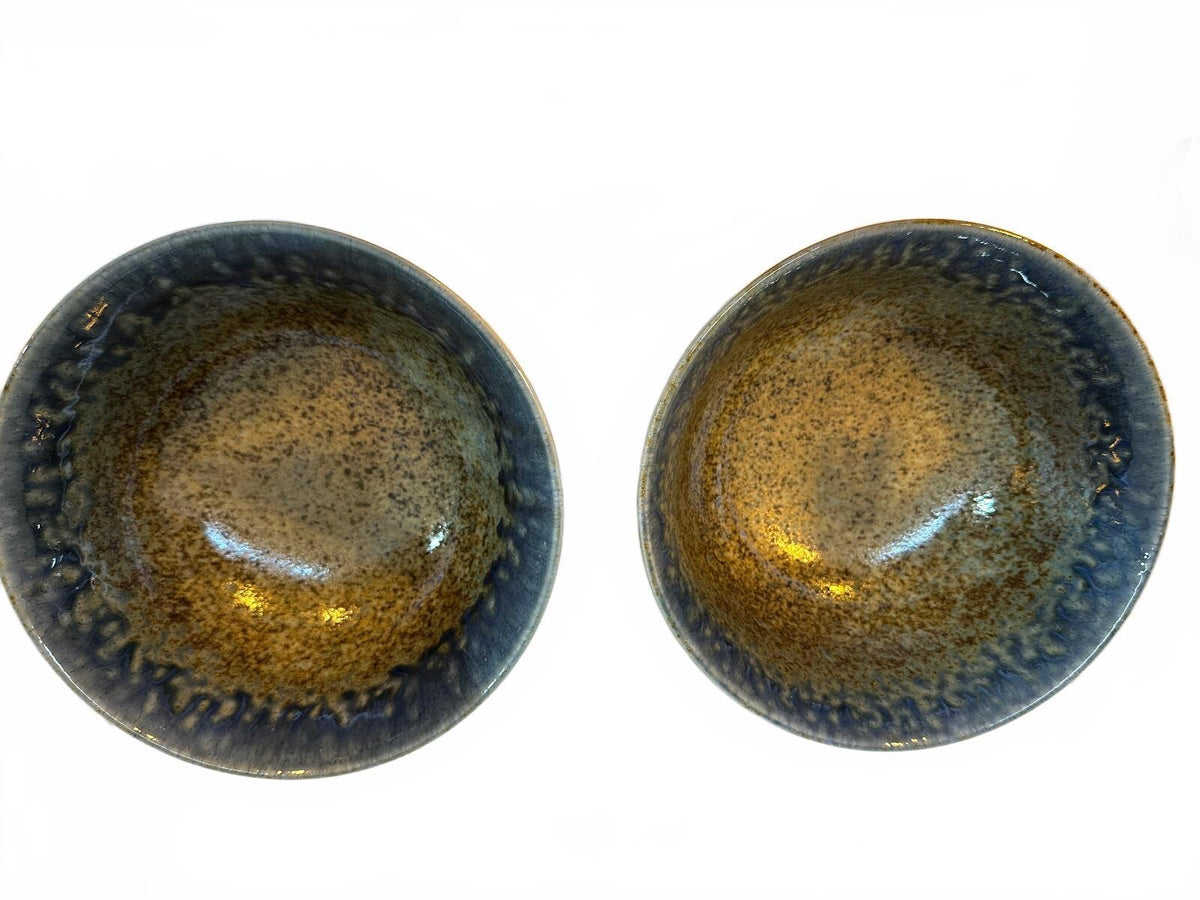 Set of 3 Signed Studio Pottery Stoneware Bowls Blue Brown