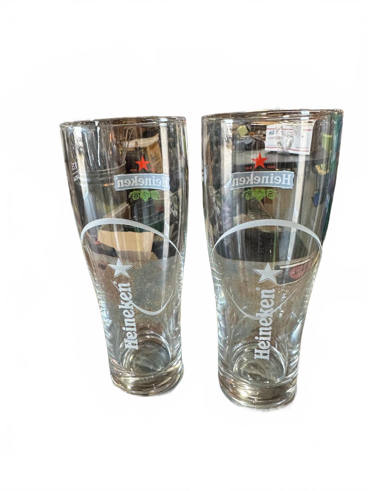 2 Heineken 0.25L Red Star Pilsner Beer Glasses 6.5"