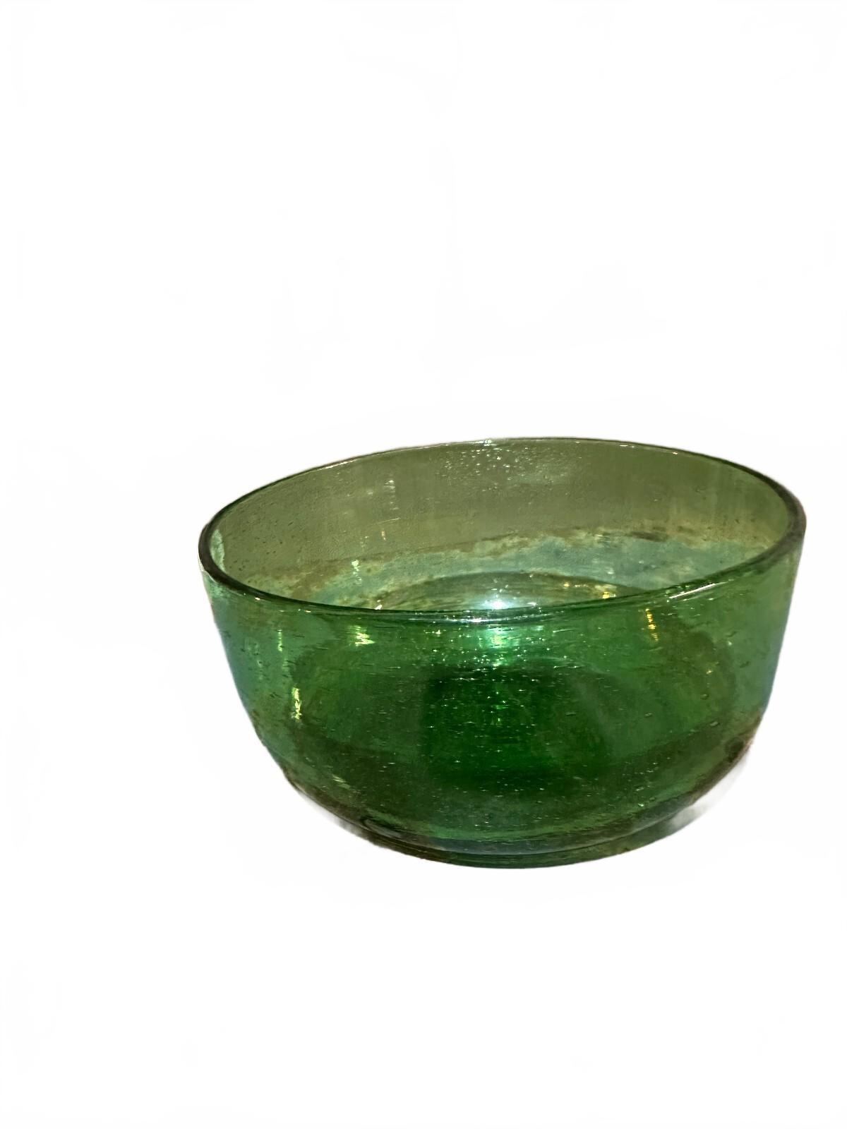 Vintage Hand Blown Green Glass Bowl 5"