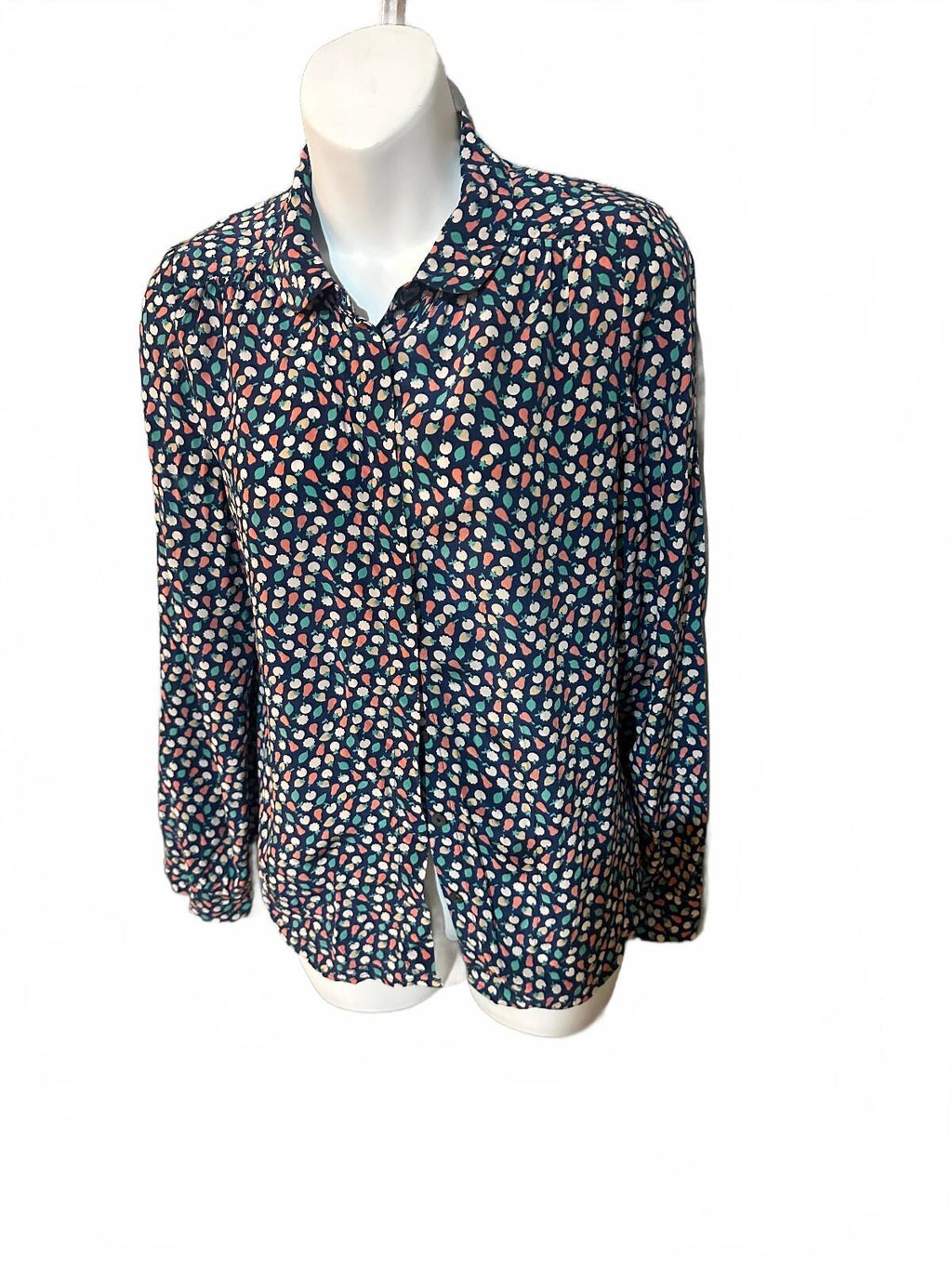 Aubin & Wills Silk Fruit Print Blouse Size 10