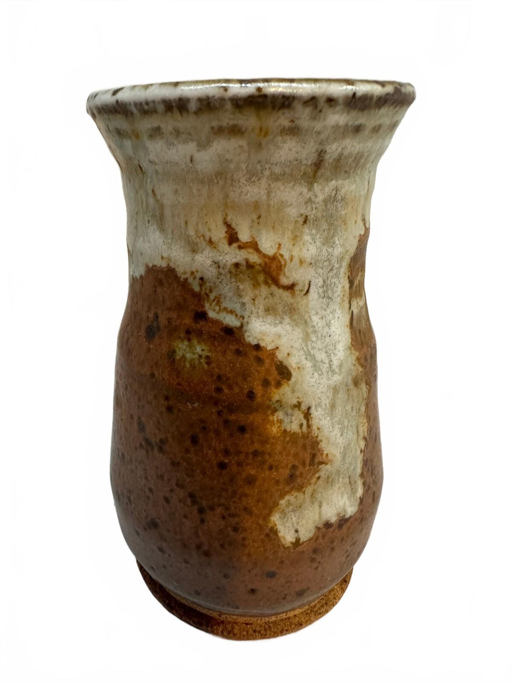 Vintage Brown Cream Drip Glaze Studio Pottery Vase