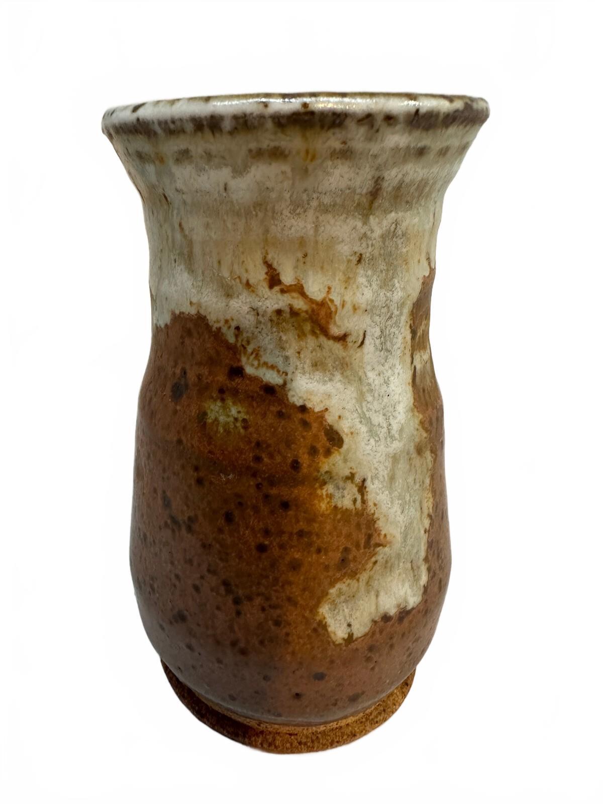 Vintage Brown Cream Drip Glaze Studio Pottery Vase