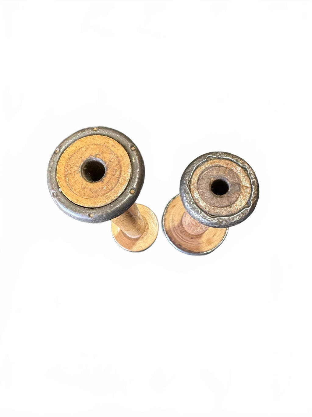 Vintage Wooden Textile Mill Bobbins 7" & 9" Pair