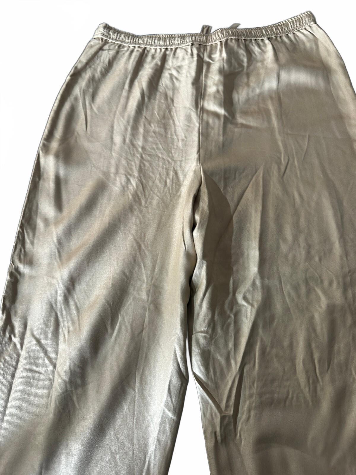 Via Seta 100% Silk Drawstring Pants Tan L