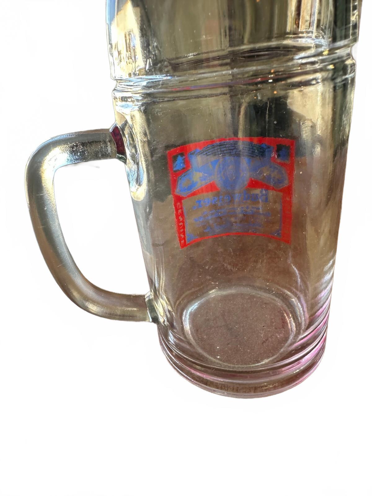 Vintage Budweiser Lager Beer Glass Mug Red Blue Label