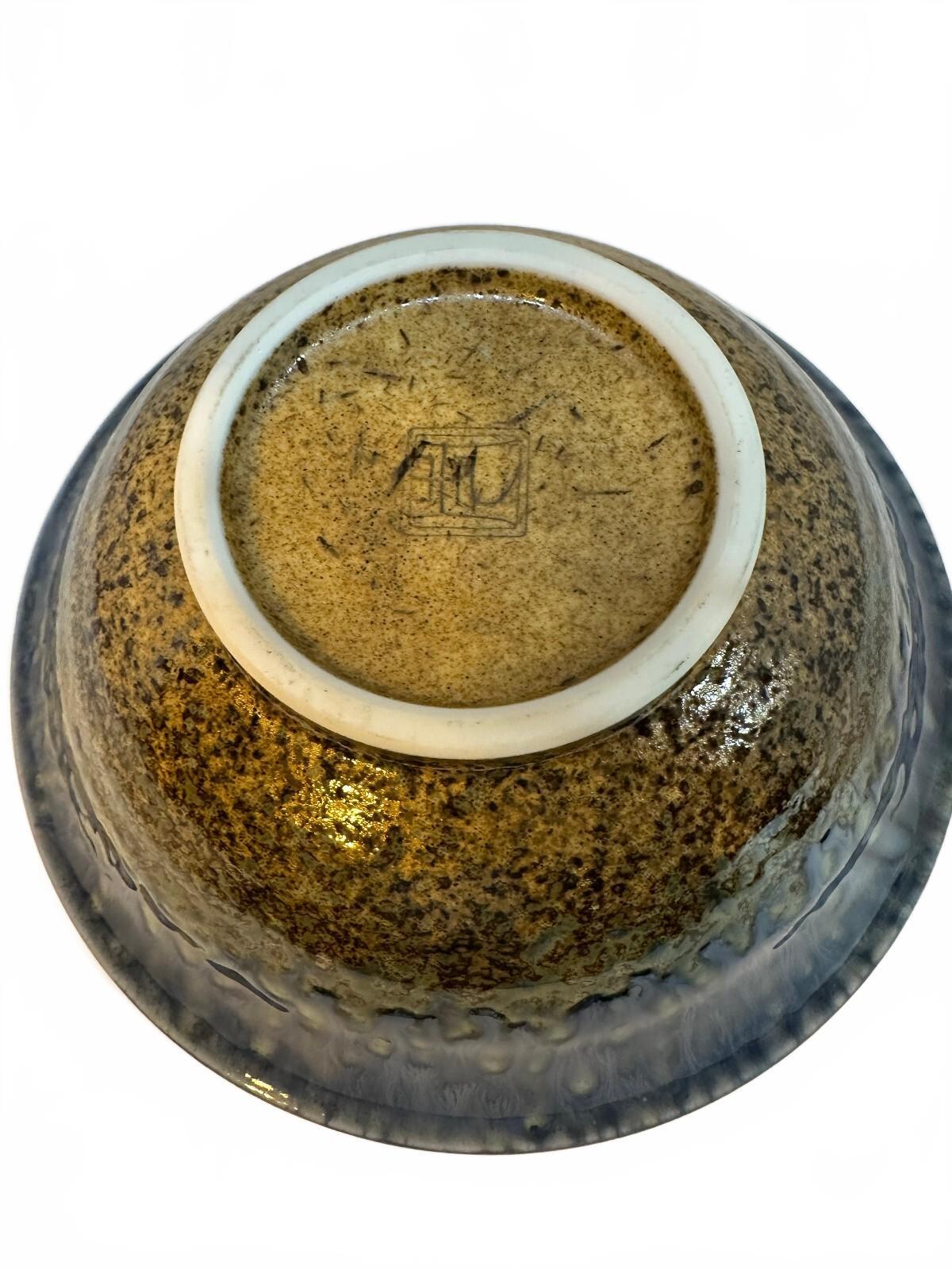 Set of 3 Signed Studio Pottery Stoneware Bowls Blue Brown