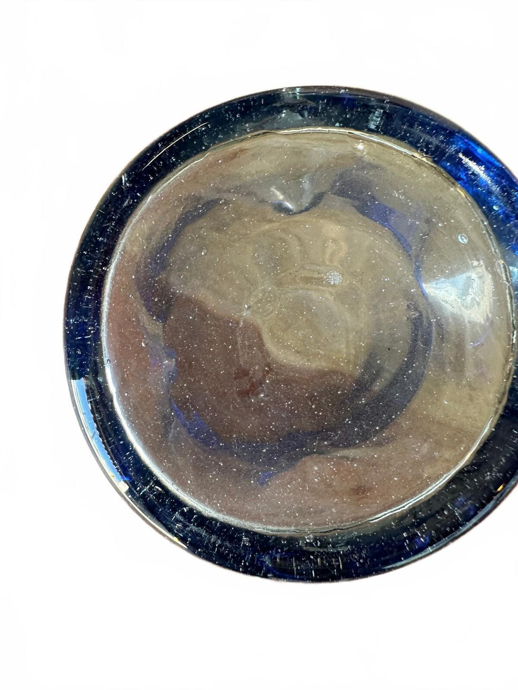 2 Mexican Hand Blown Cobalt Blue Rim Glass Tumblers