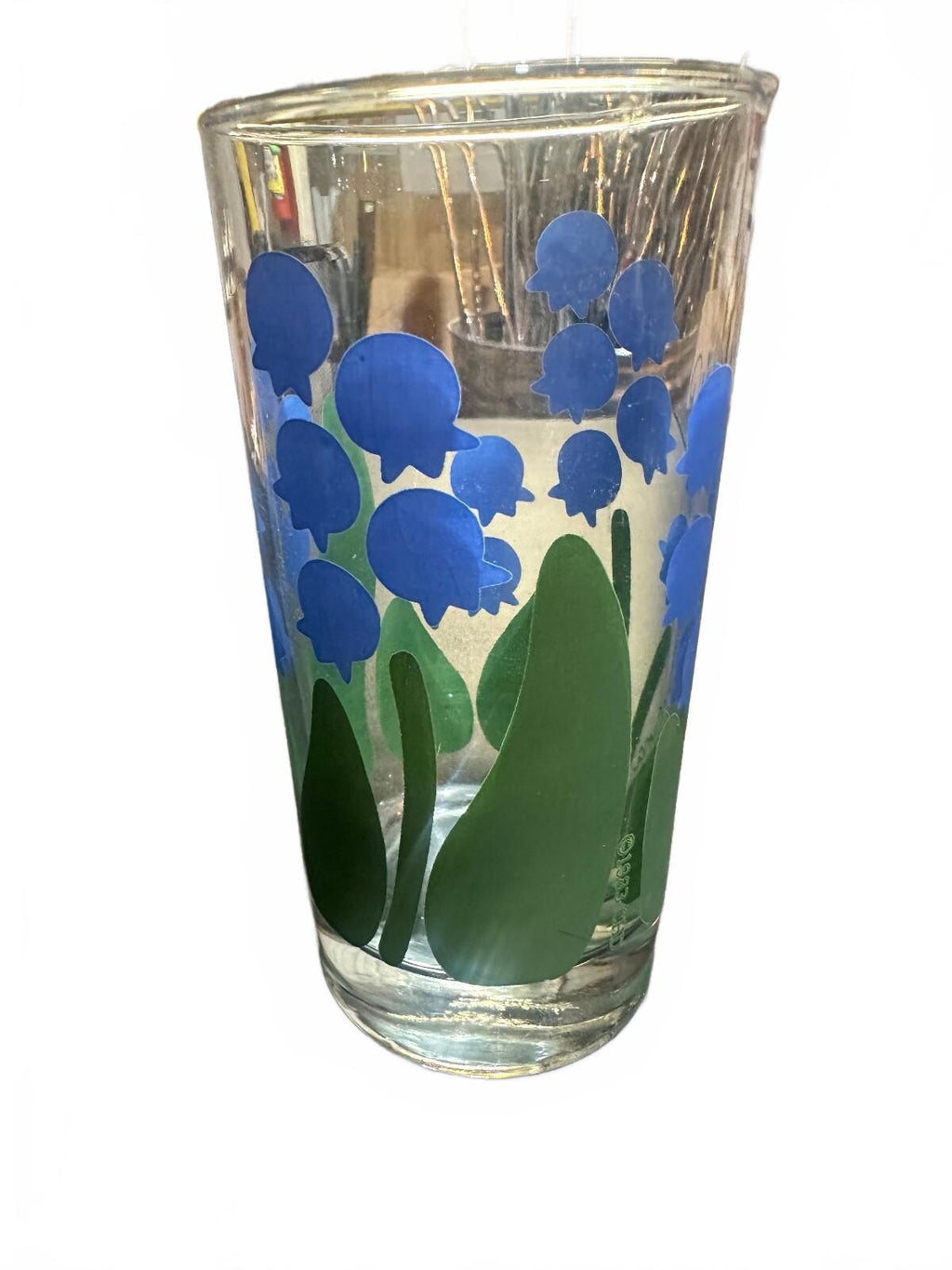 Vintage Irena Blue Flower Glass Tumbler 1980s 5.5"