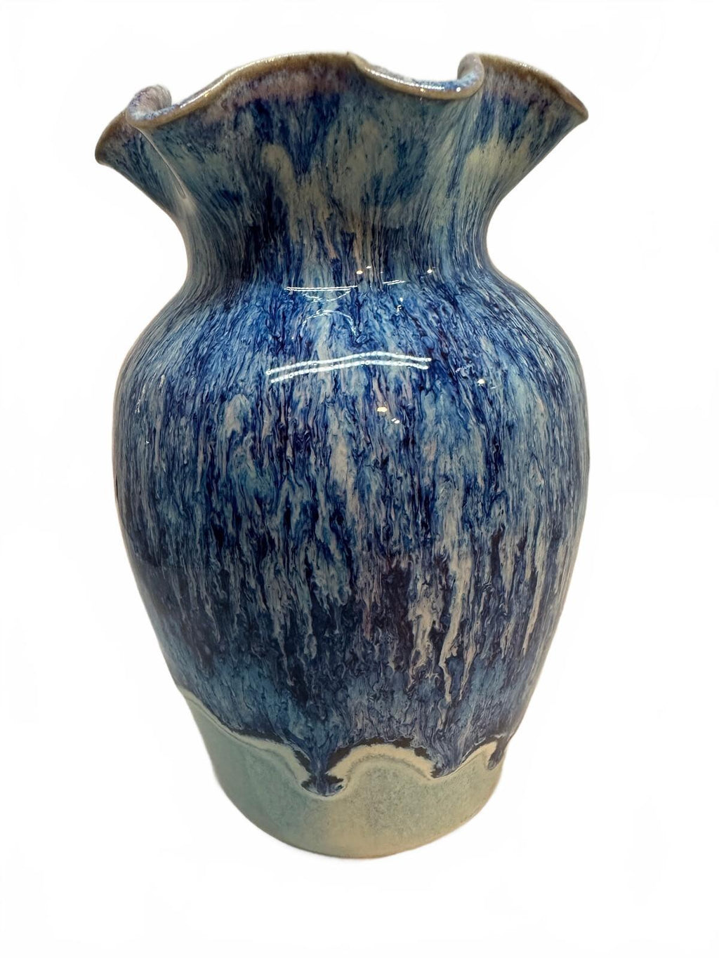 Vintage DK Clay NC Blue Drip Glaze Pottery Vase