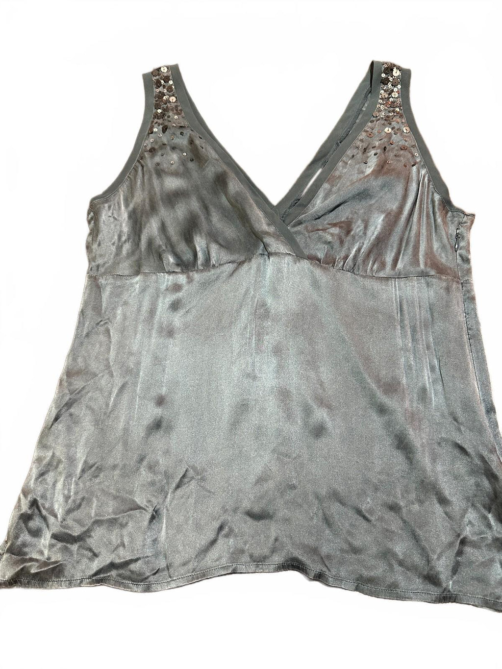 New York & Company Silk Sequin V-Neck Tank Size 8