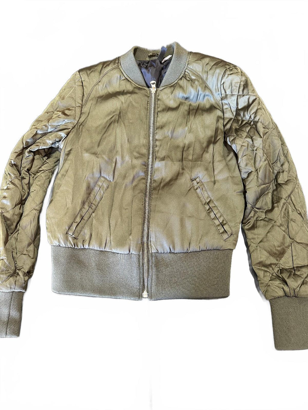H&M Divided Olive Green Satin Quilted Bomber Jacket 6