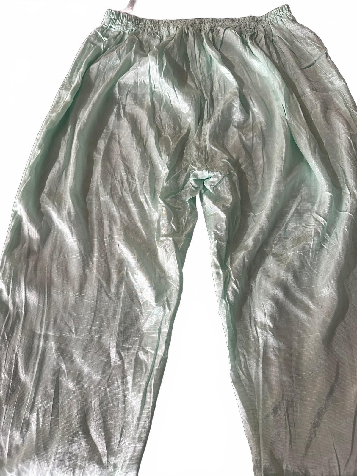 Mint Green Shimmer Pull-On Wide Leg Pants