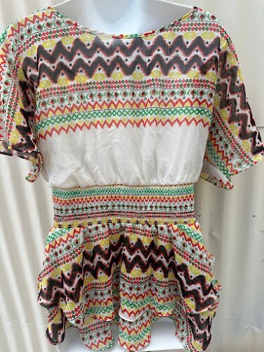 Beige by ECI Tribal Print Peplum Top L