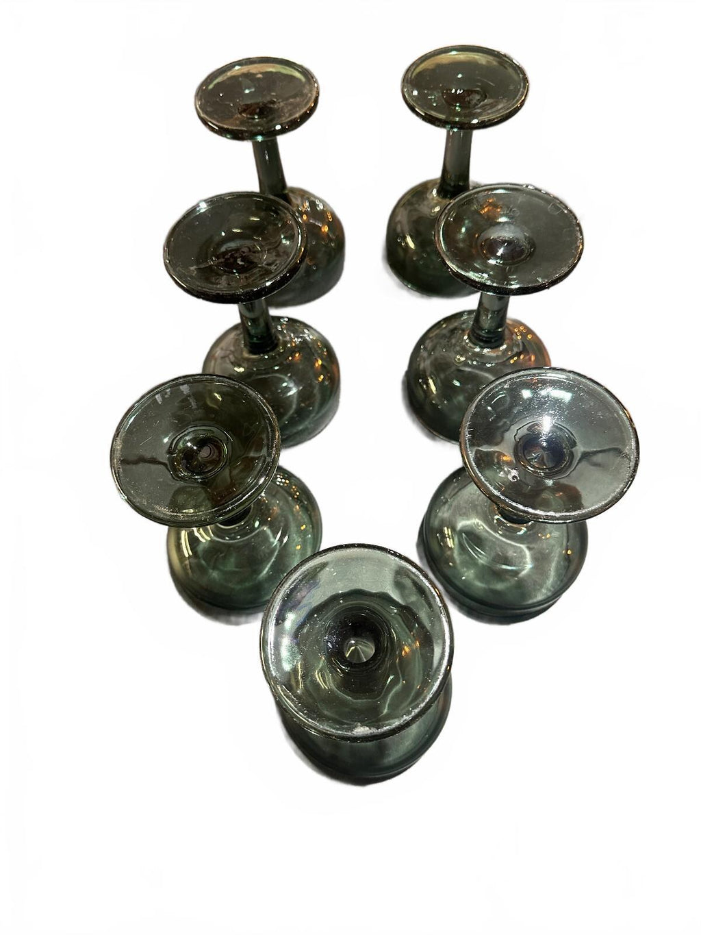 Vintage Smoky Green Champagne Sherbet Glasses Set of 7