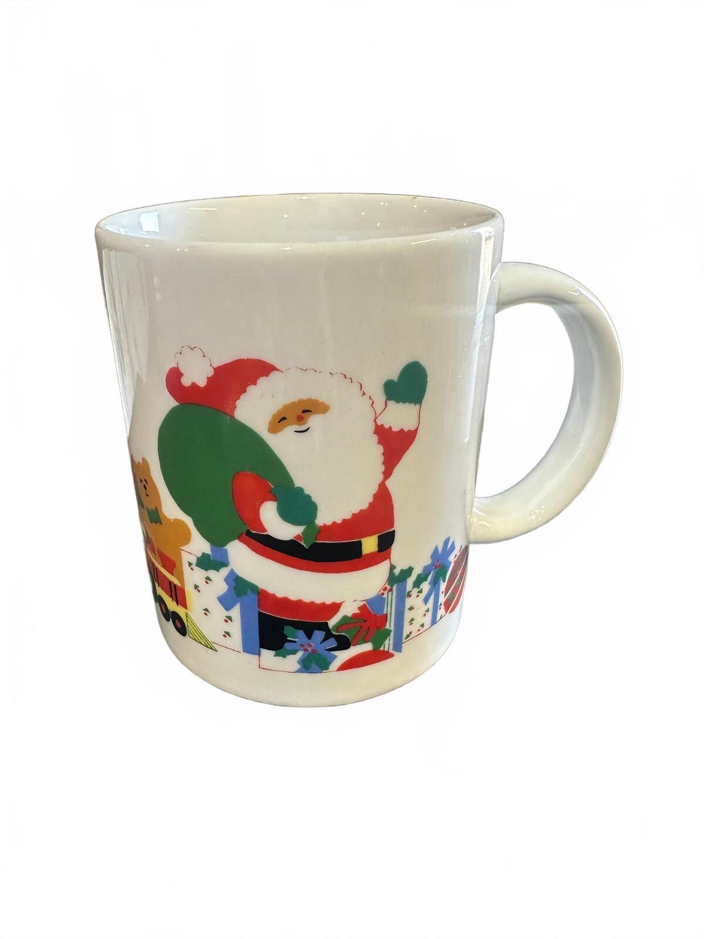 Vintage Santa Christmas Mug Toys Train Presents 3.5"