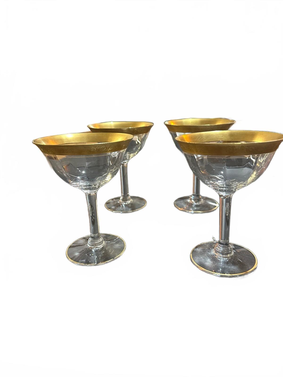 4 Vintage Gold Encrusted Champagne Sherbet Glasses