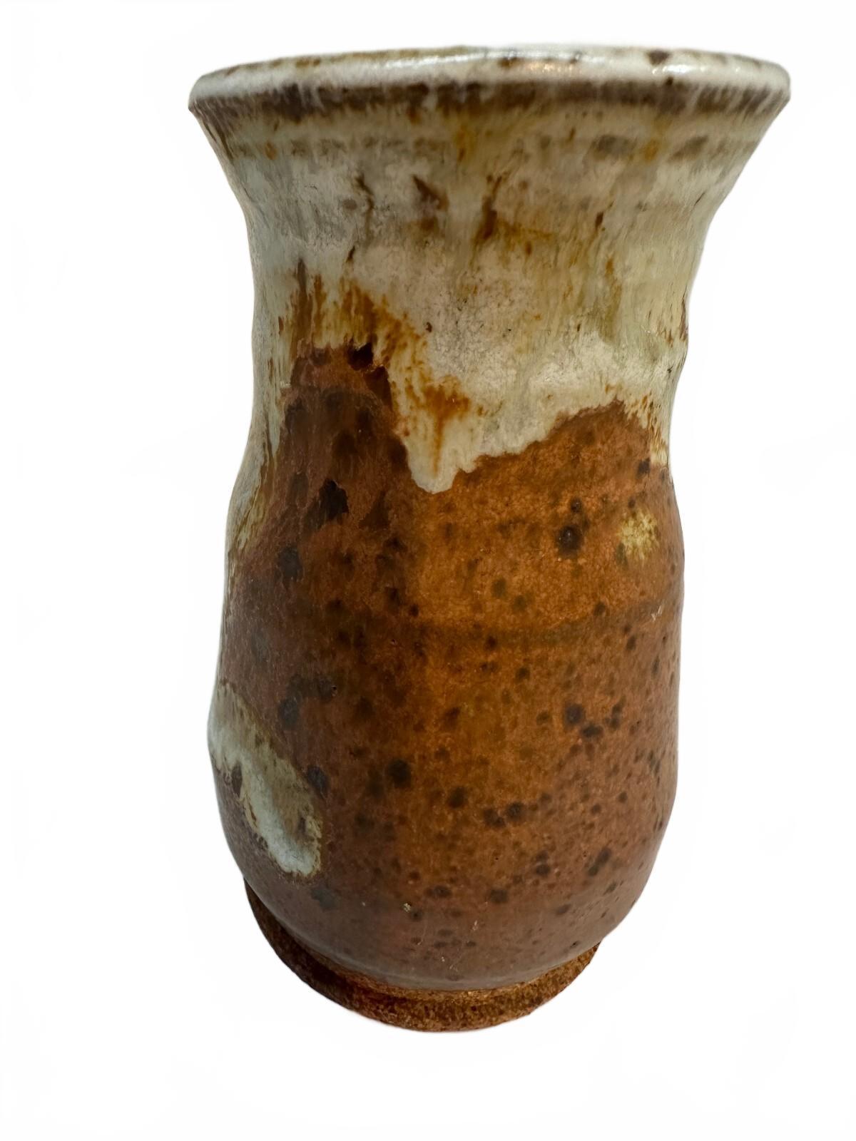 Vintage Brown Cream Drip Glaze Studio Pottery Vase