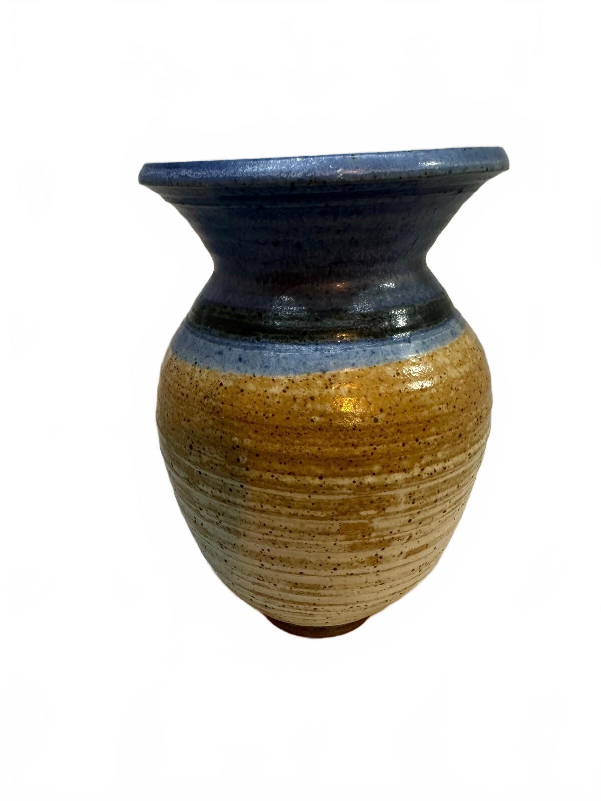 Vintage Signed Studio Pottery Blue Stoneware Vase
