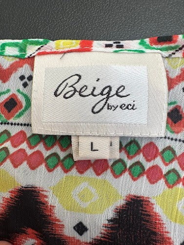 Beige by ECI Tribal Print Peplum Top L