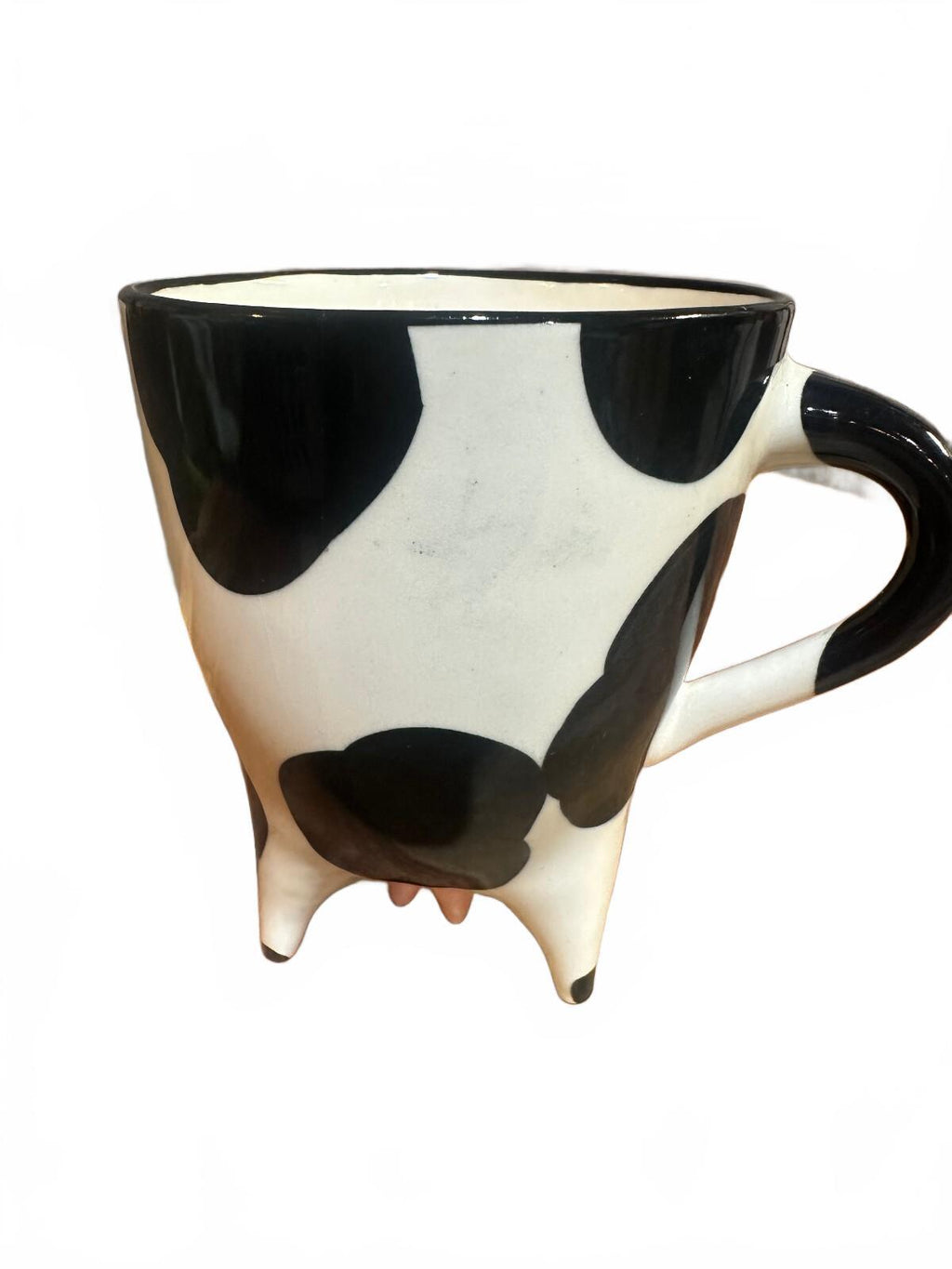 Vintage Cow Udder Mug Black White Ceramic 3 Legged