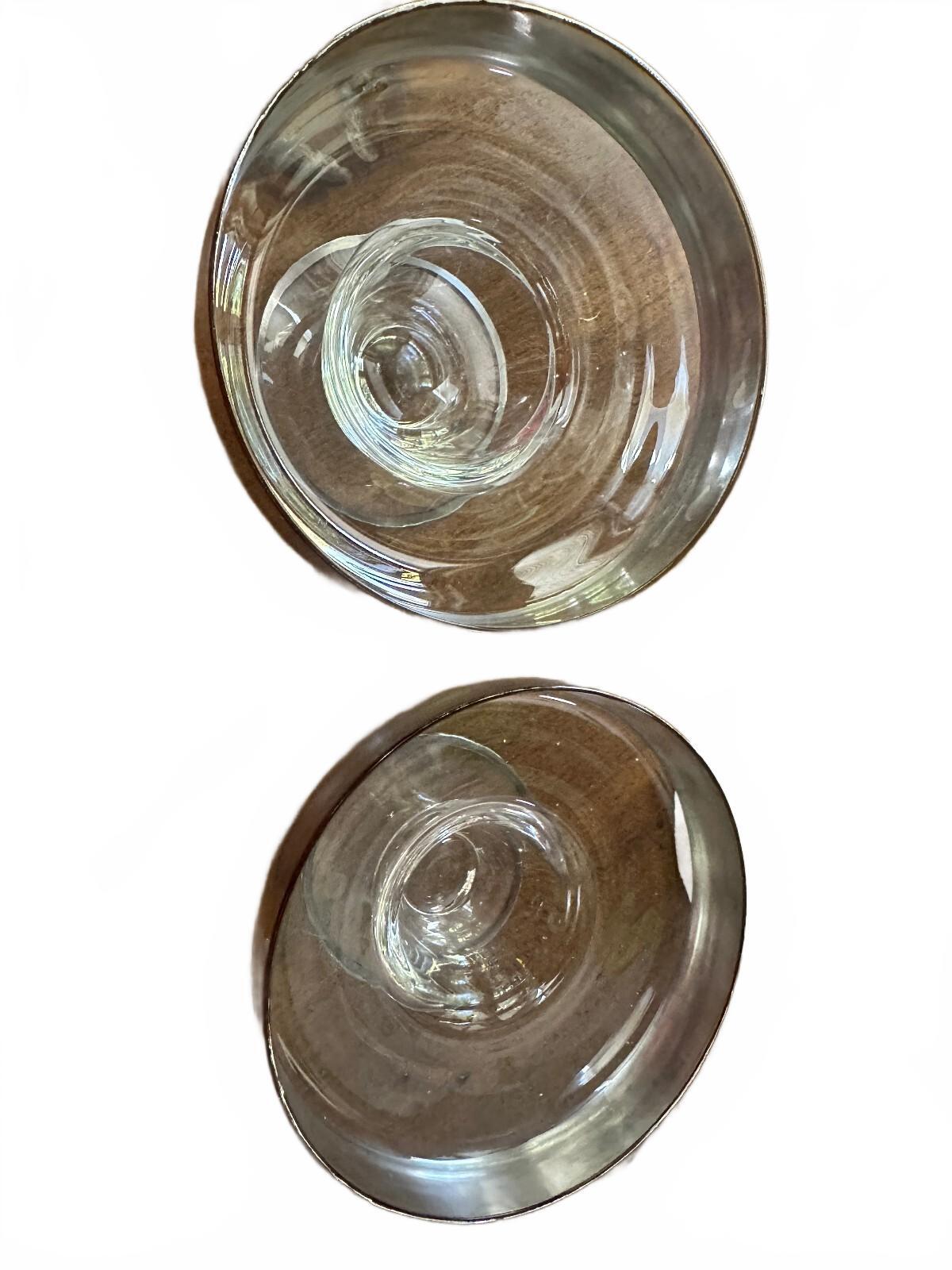 Vintage Silver Band Glass Compotes Set of 2 MCM