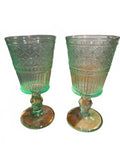 Indiana Glass Diamond Point Green Goblets Set of 2