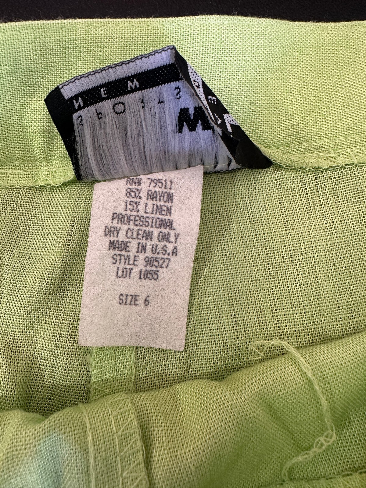 WL Sportswear Lime Green Linen Blend Pants 6 USA