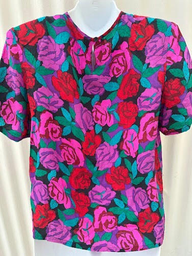 Russ Petites Silk Rose Print Blouse 10P