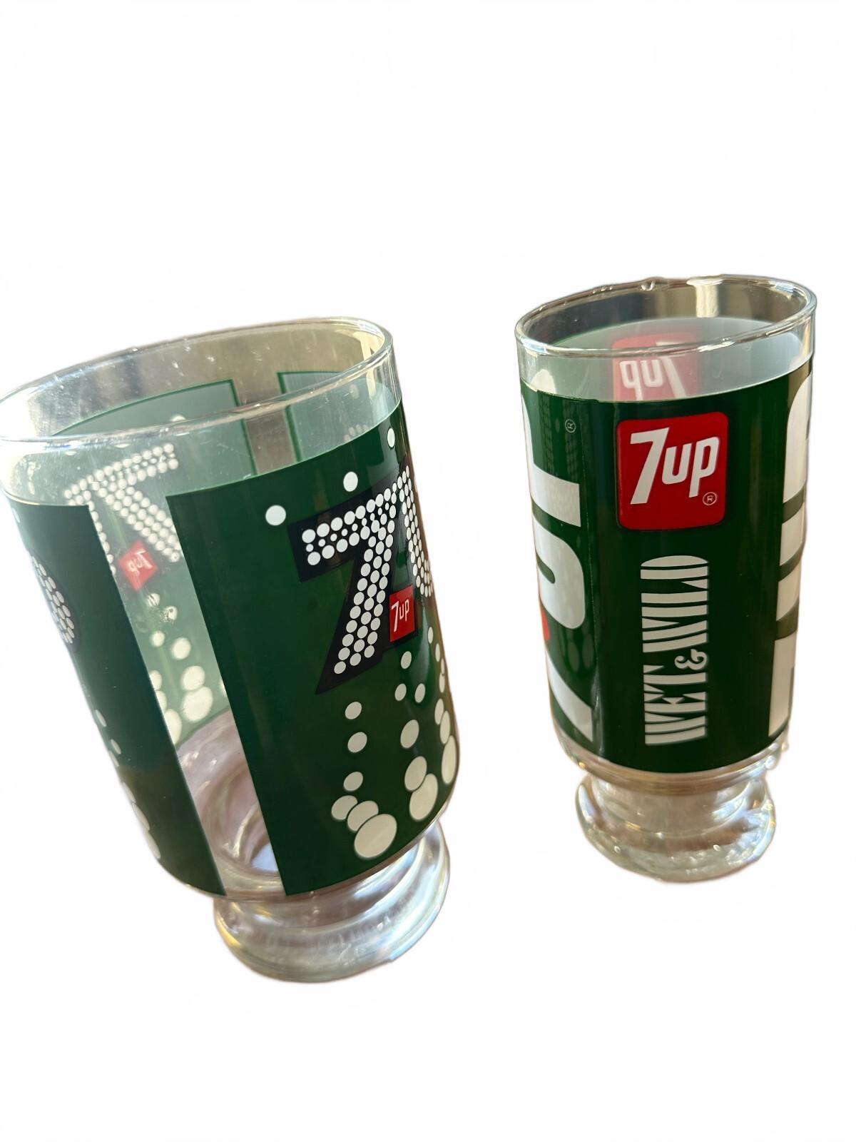7UP Up & Up Green Soda Glasses Set of 2 Footed