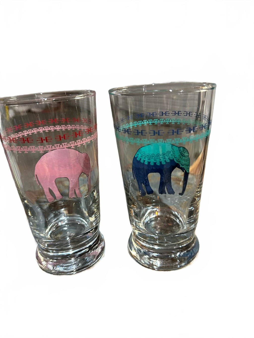 Vintage Elephant Tumblers Pink Blue Glasses Set of 2