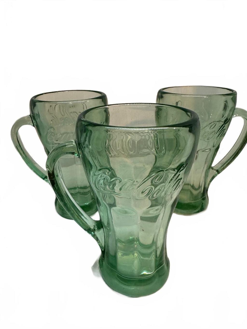 Set of 3 Libbey Coca-Cola Green Glass Handle Mugs