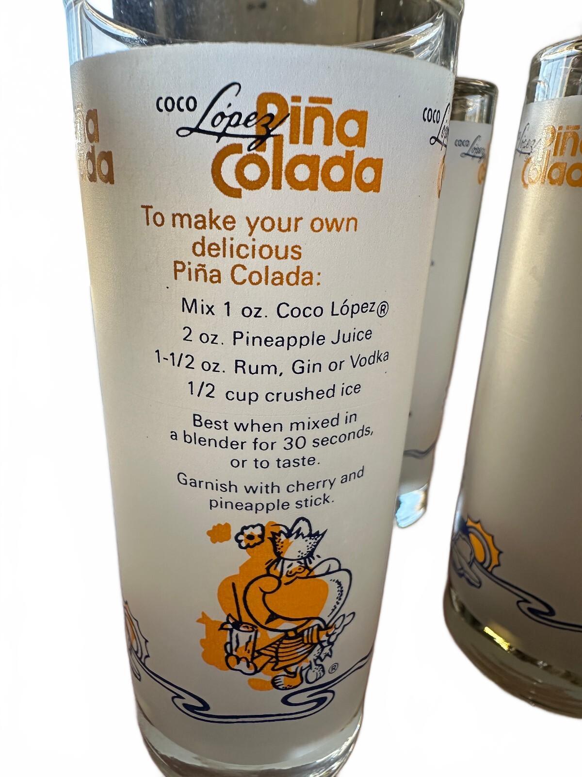 3 Vintage Coco Lopez Pina Colada Recipe Glasses Libbey