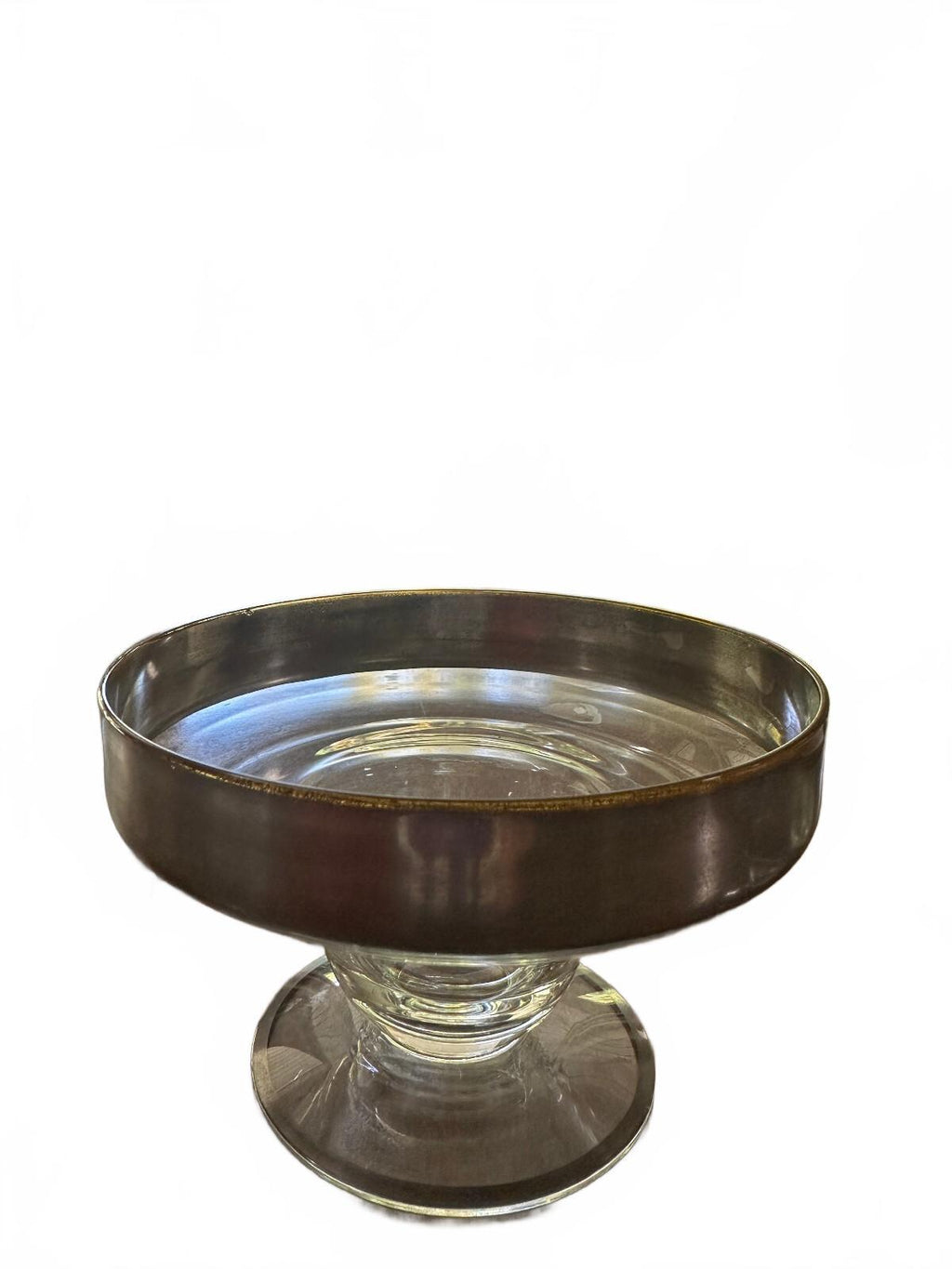 Vintage Silver Band Glass Compotes Set of 2 MCM