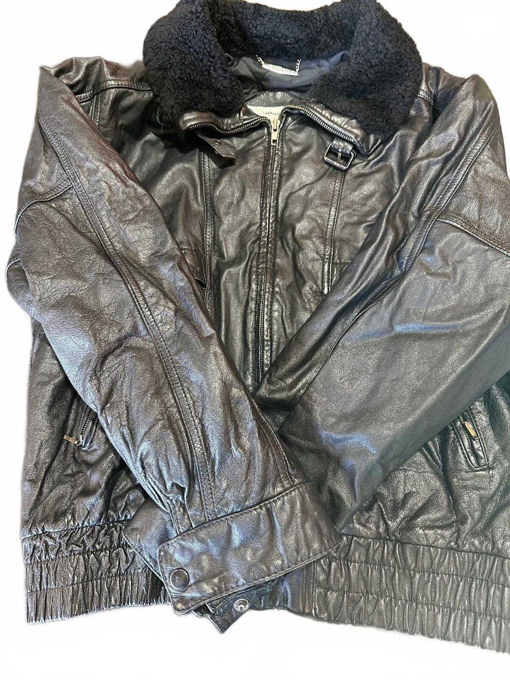 Vintage Members Only Black Leather Bomber Jacket 42