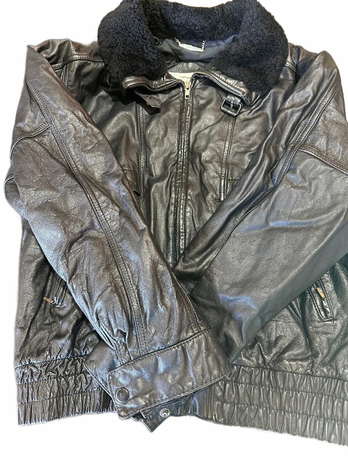 Vintage Members Only Black Leather Bomber Jacket 42