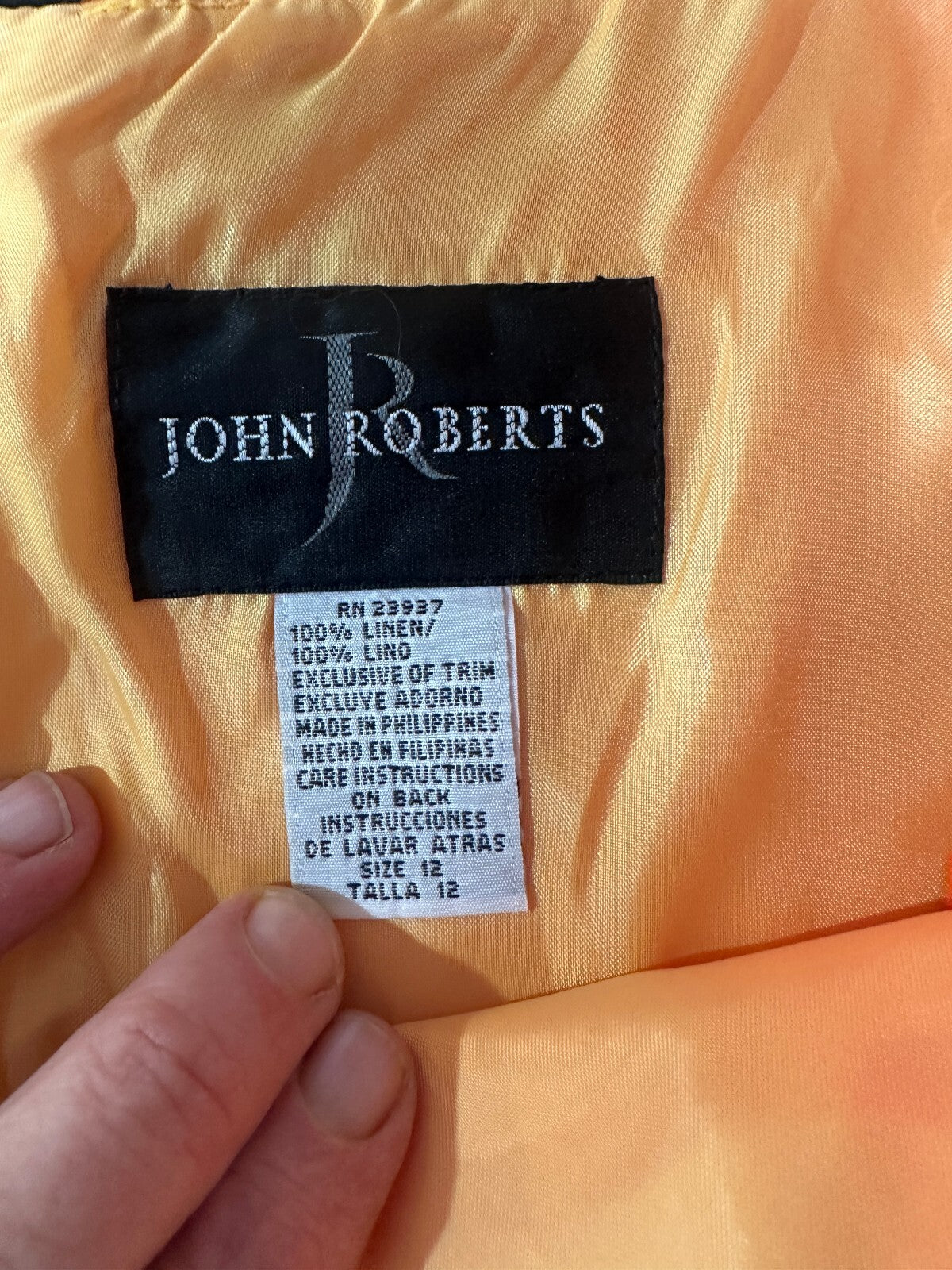 John Roberts Orange Linen Sheath Dress Size 12