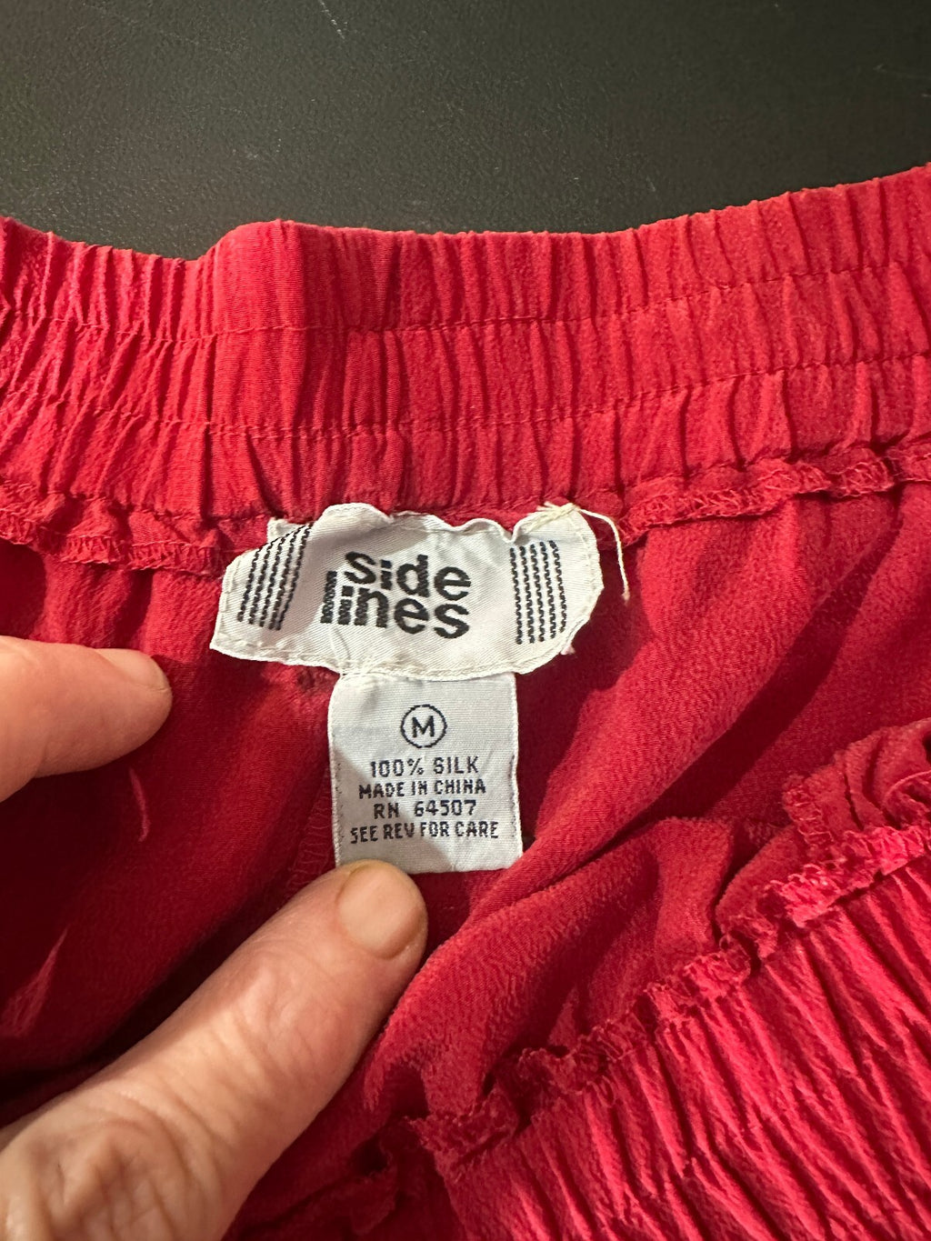 Side Line Red 100% Silk Pull-On Pants Medium