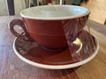 Brown Stoneware Coffee Cup and Saucer Set
