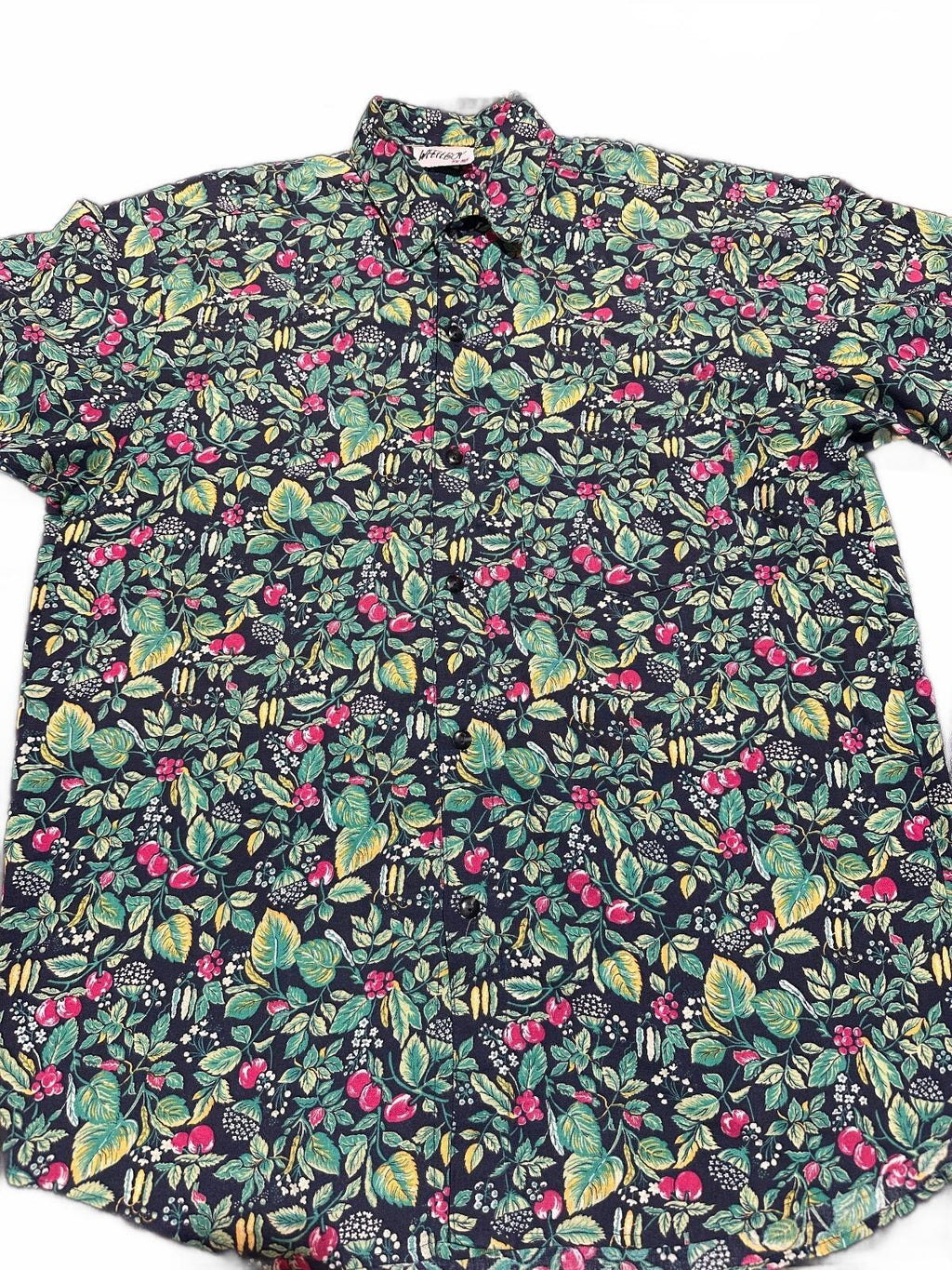 Vintage White Boy Rayon Fruit Print Shirt USA M
