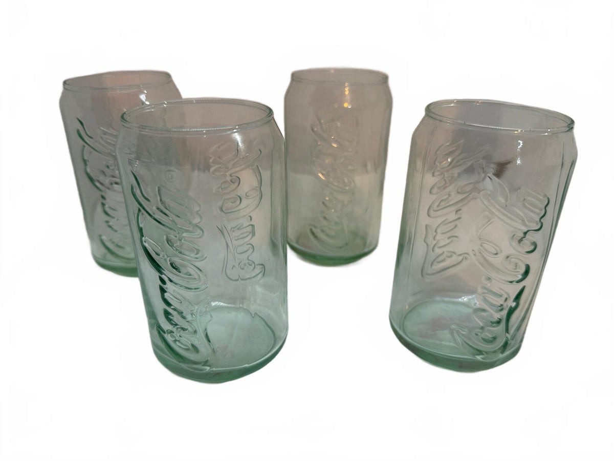 Set of 4 Coca-Cola Green Can Shaped Glass Tumblers