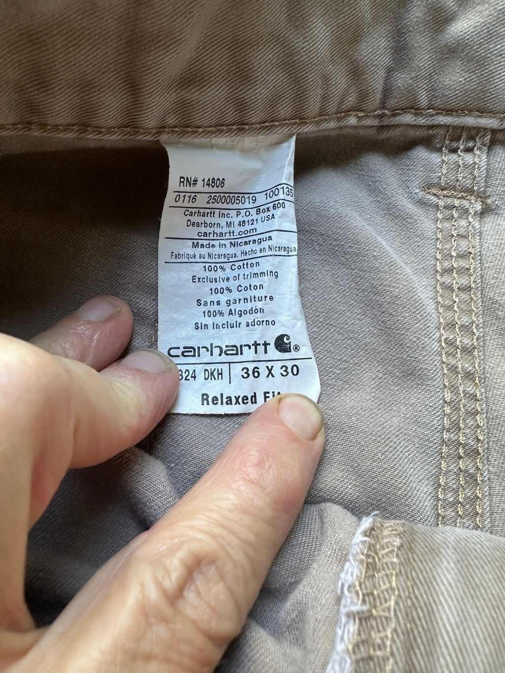 Carhartt B324 Relaxed Fit Work Pants 36x30 Beige