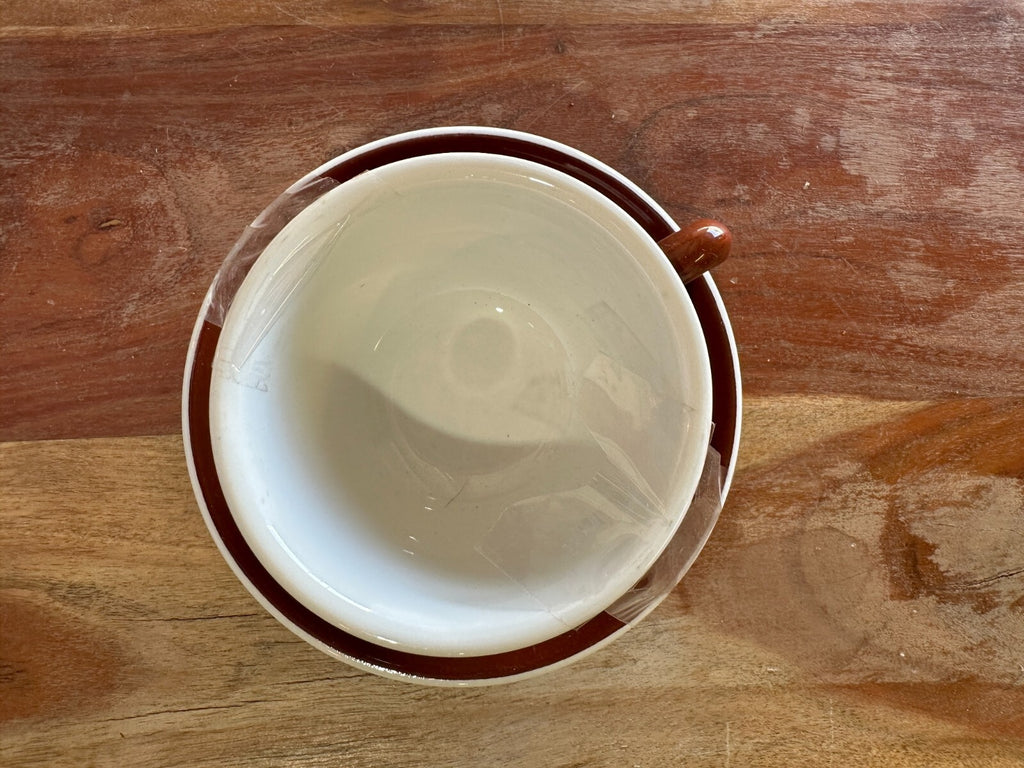 Brown Stoneware Coffee Cup and Saucer Set