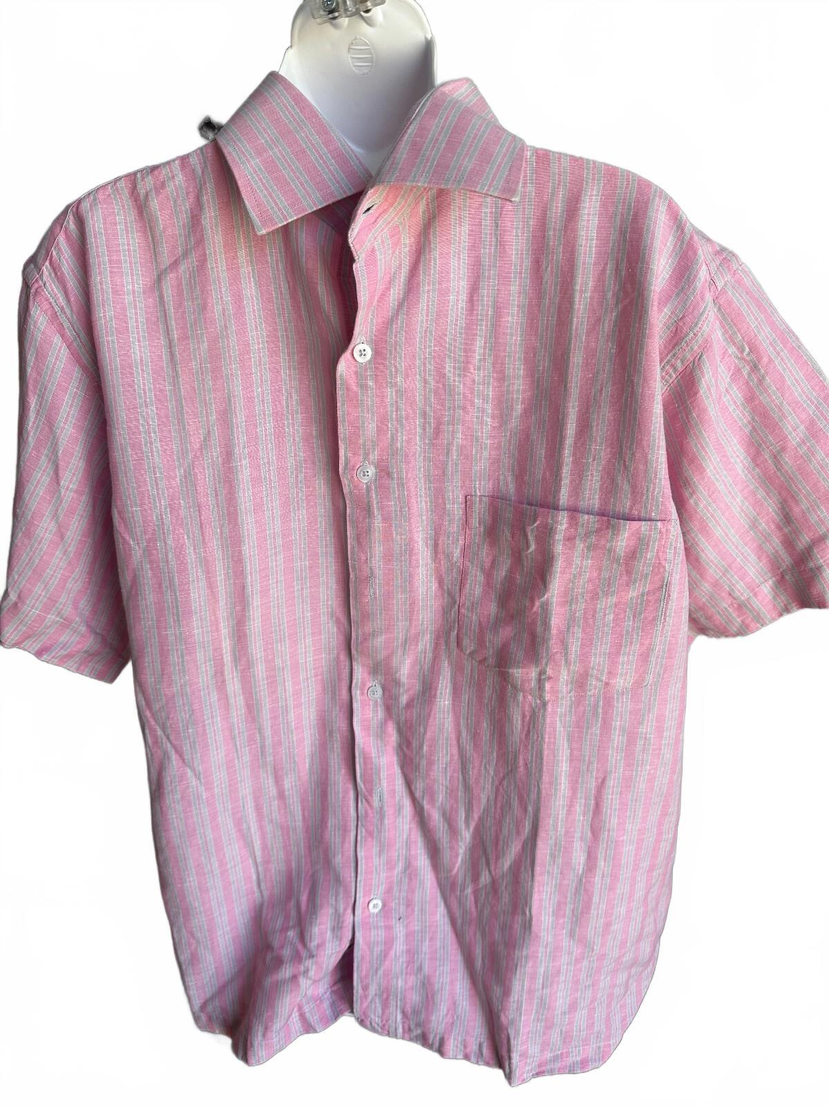 Al Fagr Pink Linen Blend Striped Shirt Men's XL
