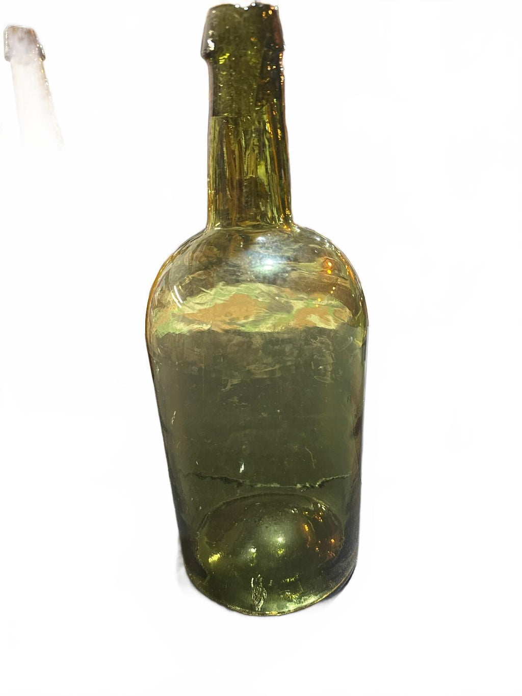 Antique Olive Green Glass Wine Bottle Applied Lip 13"